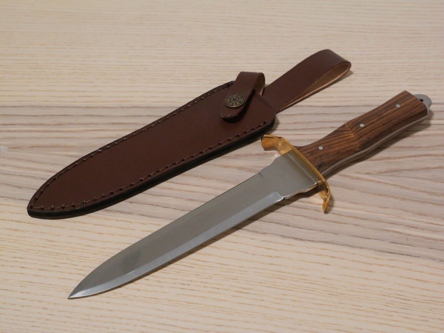 12” Commando Dagger Spear Point Double Edge Full Tang Wood Handle Brass Guard