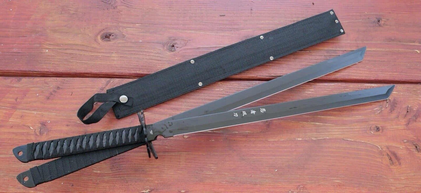 28” Ninja Sword Set Black Tanto Full Tang Hilt Twin Set Sheath Sharp 2 Pcs