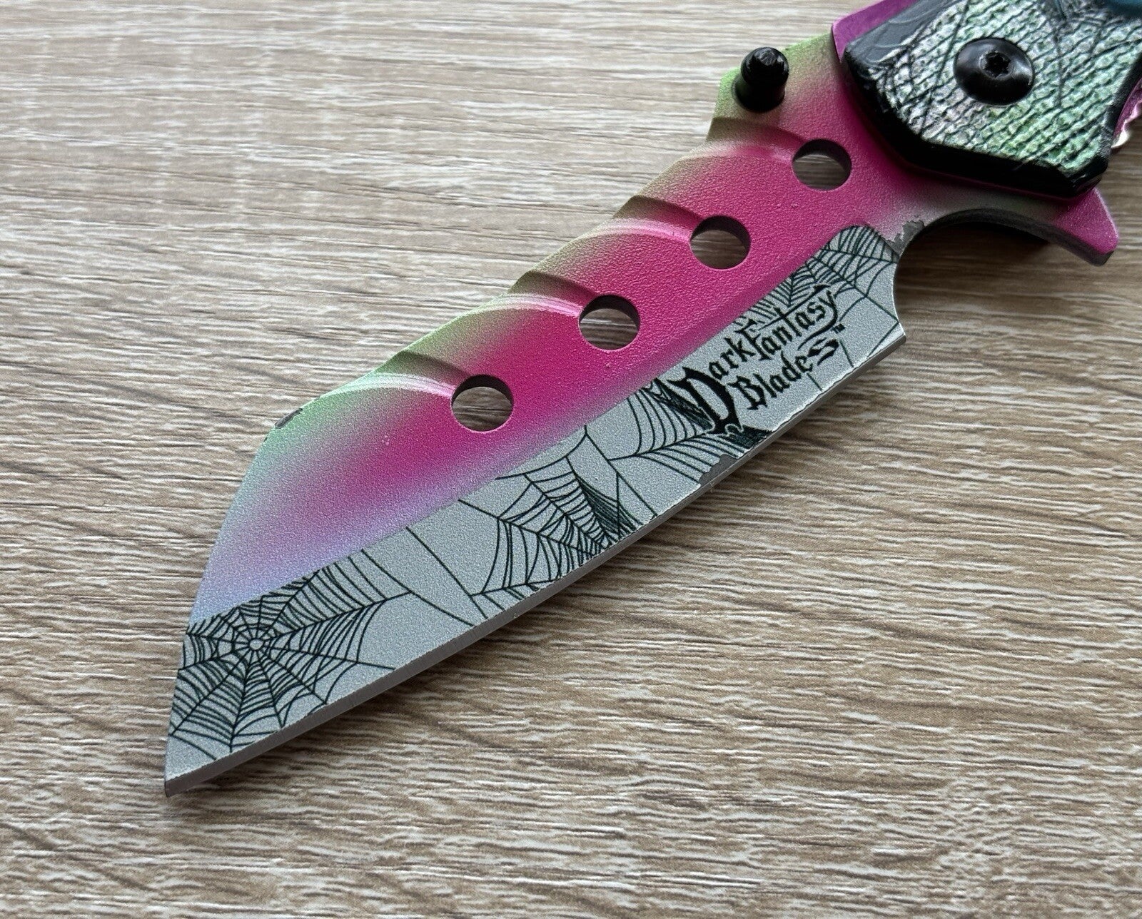 Pink Spider Pocket Knife Spring Assist All Metal Sharp Belt Clip Blue 