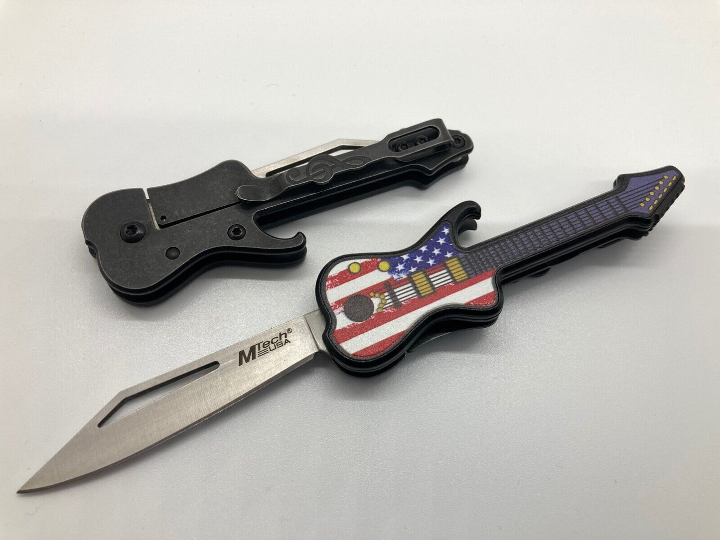 Guitar Folding Pocket Knife Belt Clip EDC Novelty Rock N Roll