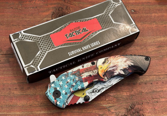 USA Eagle America Flag Pocket Knife Fierce Spring Assist Patriot Redneck Country