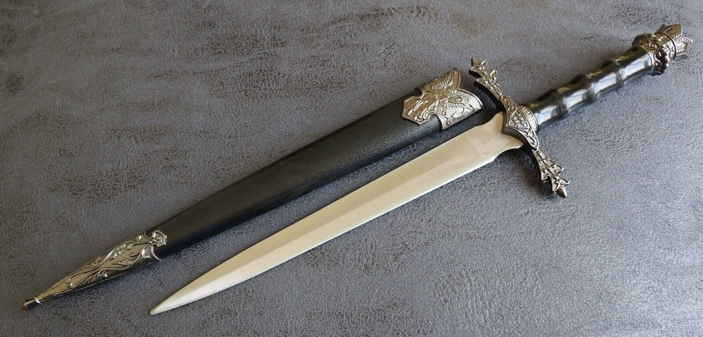 12” Medieval King’s Dagger Crown Royal Knight Double Edge 8” Blade Mirror Finish