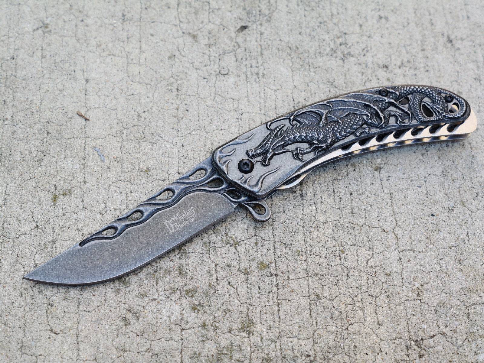 Dragon Flame Folding Pocket Knife Spring Assist Pocket Clip 3.5” Blade All Metal