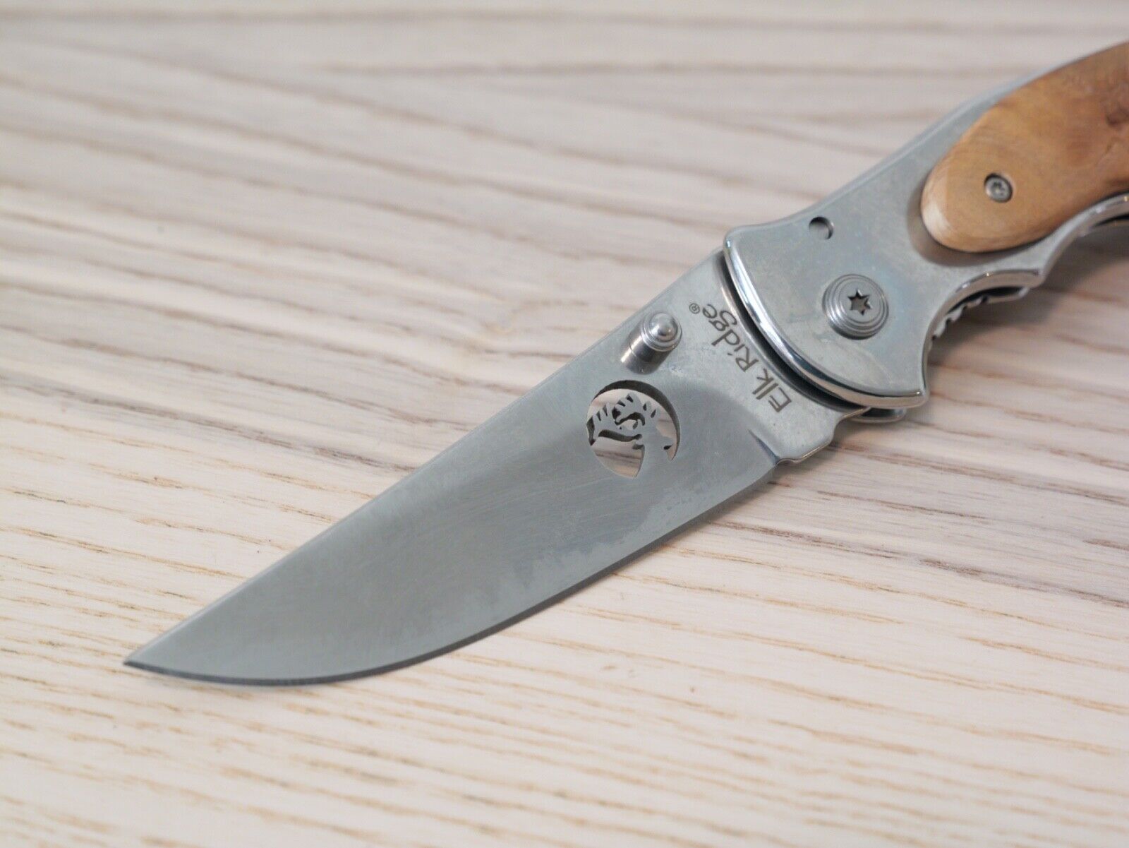 Elk Ridge Manual Pocket Knife Burlwood Handle Stainless Steel Chrome Belt Clip