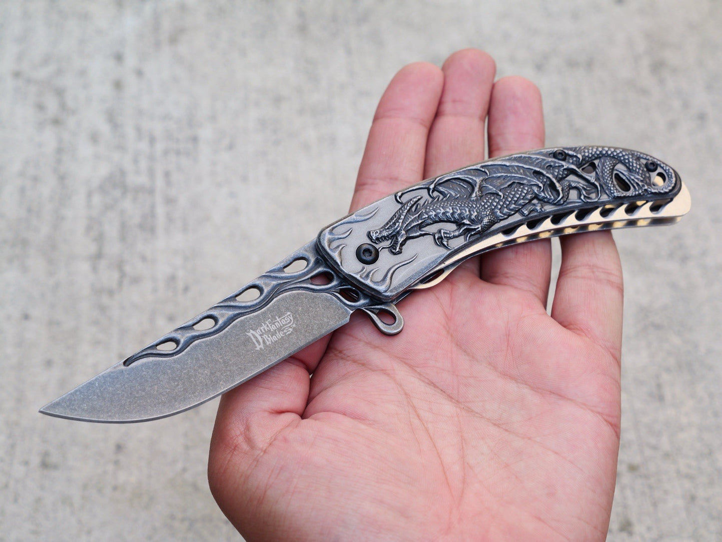 Dragon Flame Folding Pocket Knife Spring Assist Pocket Clip 3.5” Blade All Metal