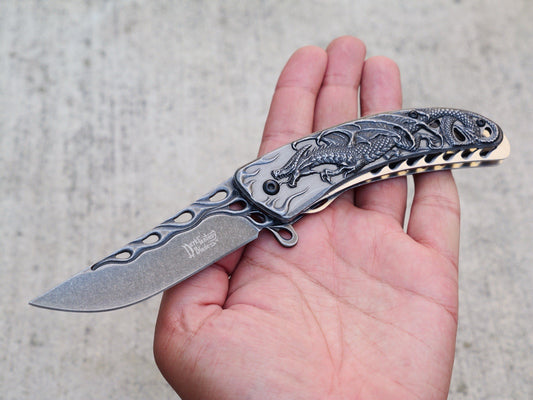 Dragon Flame Folding Pocket Knife Spring Assist Pocket Clip 3.5” Blade All Metal