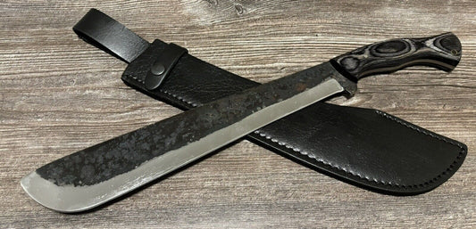 Carbon Steel Machete Full Tang 8mm Thick Blade Sharp Wood Handle Sheath 18.5”