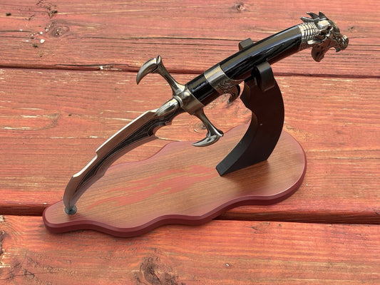 FANTASY SILVER DRAGON CLAW DAGGER Wood Stand 14” Overall