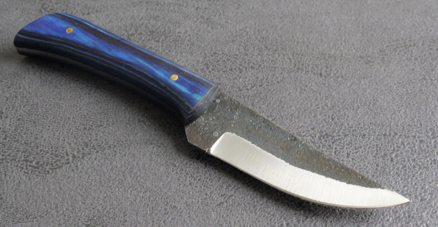 7” Mini Fixed Blade Knife Blue Hand Forged Full Tang Carbon Steel Leather Sheath