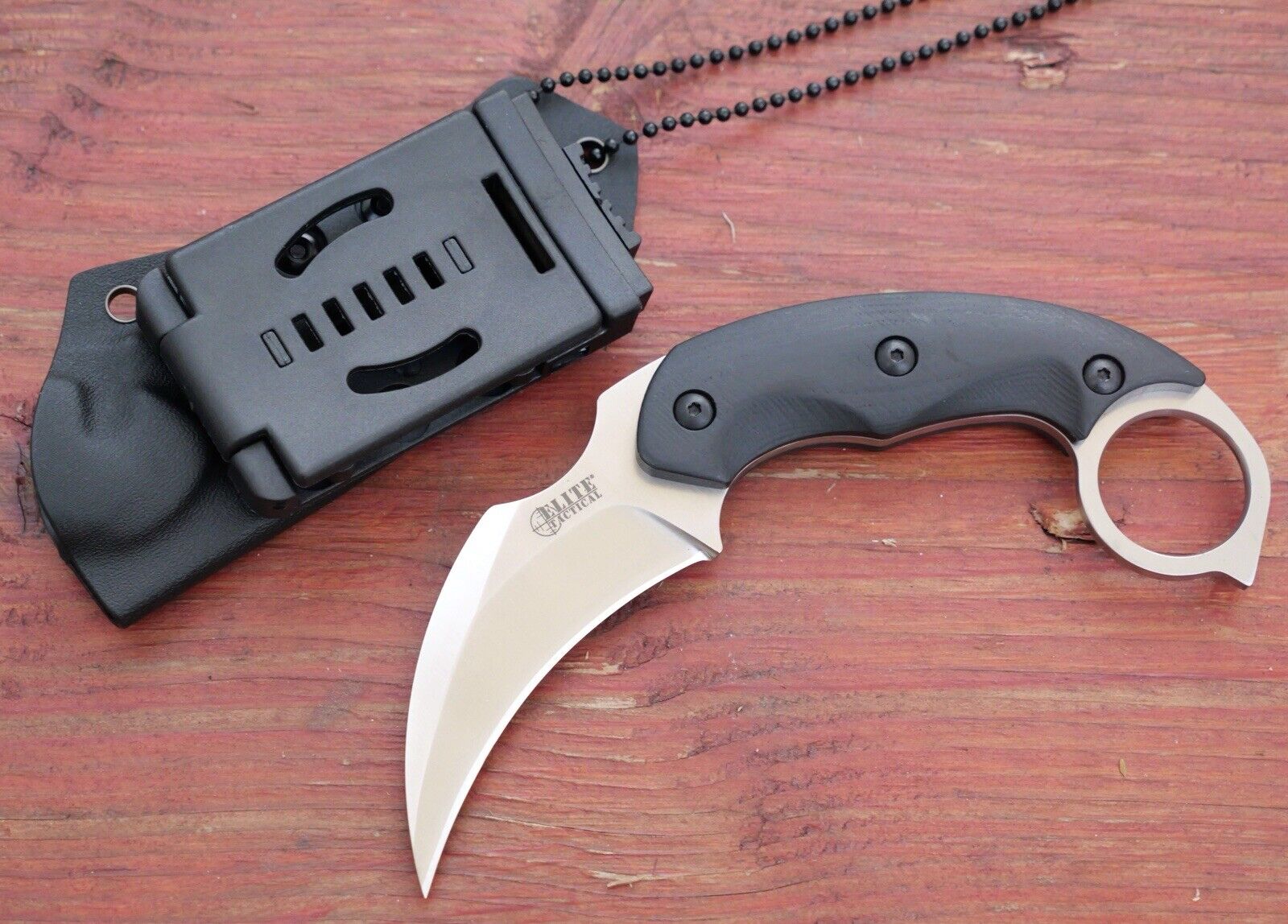 7” D2 Steel Karambit Kydex Sheath Full Tang Carbon Fiber Handle Horizontal Carry