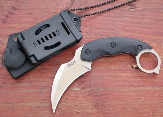 7” D2 Steel Karambit Kydex Sheath Full Tang Carbon Fiber Handle Horizontal Carry
