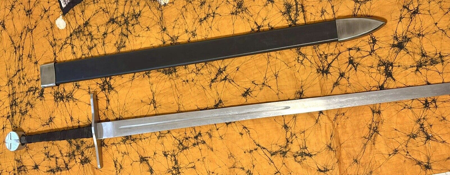 Epic Two Handed 48” Longsword Leather Sheath Medieval Cross Full Tang XL Huge