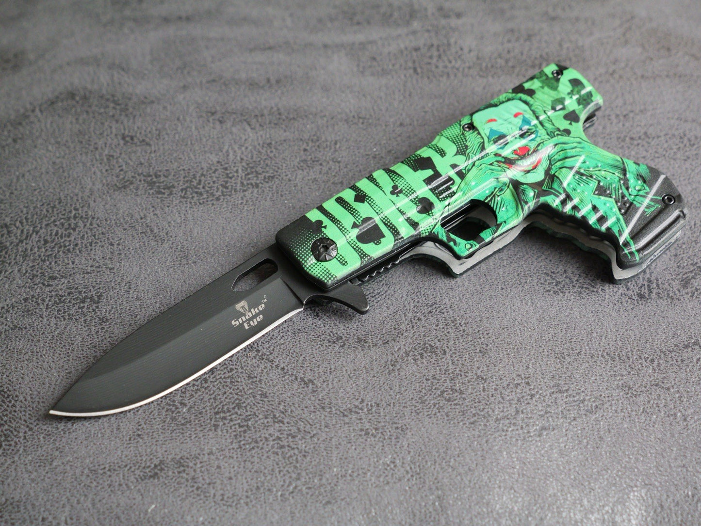 DARK KNIGHT ASSISTED Black Gun Pistol Joker WHY SO SERIOUS FOLDING Pocket KNIFE