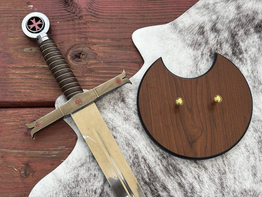 39” Knights Templar Sword Wood Display Plaque Mirror Finish Gray Cross Pommel