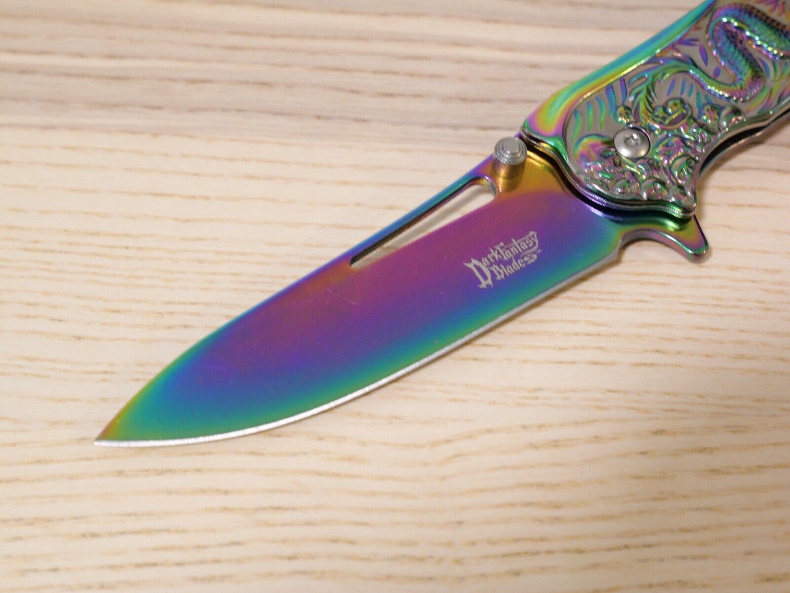 Full Size Rainbow Dragon Spring Assist Pocket Knife All Metal Sharp Clip 9” Edc