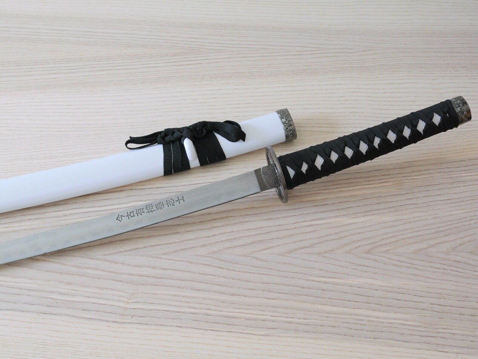 40” Katana Samurai Sword White Wood Scabbard Elegant Display Collectible Steel