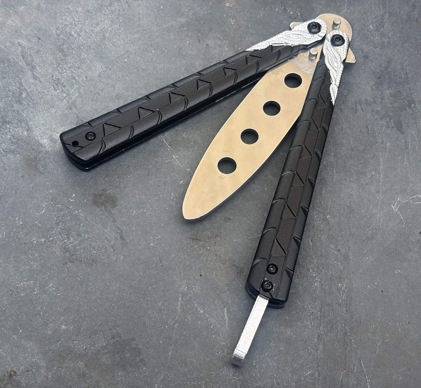 5.5" TRAINING BUTTERFLY Balisong Practice Chrome Black Flip Trick Toy Blunt