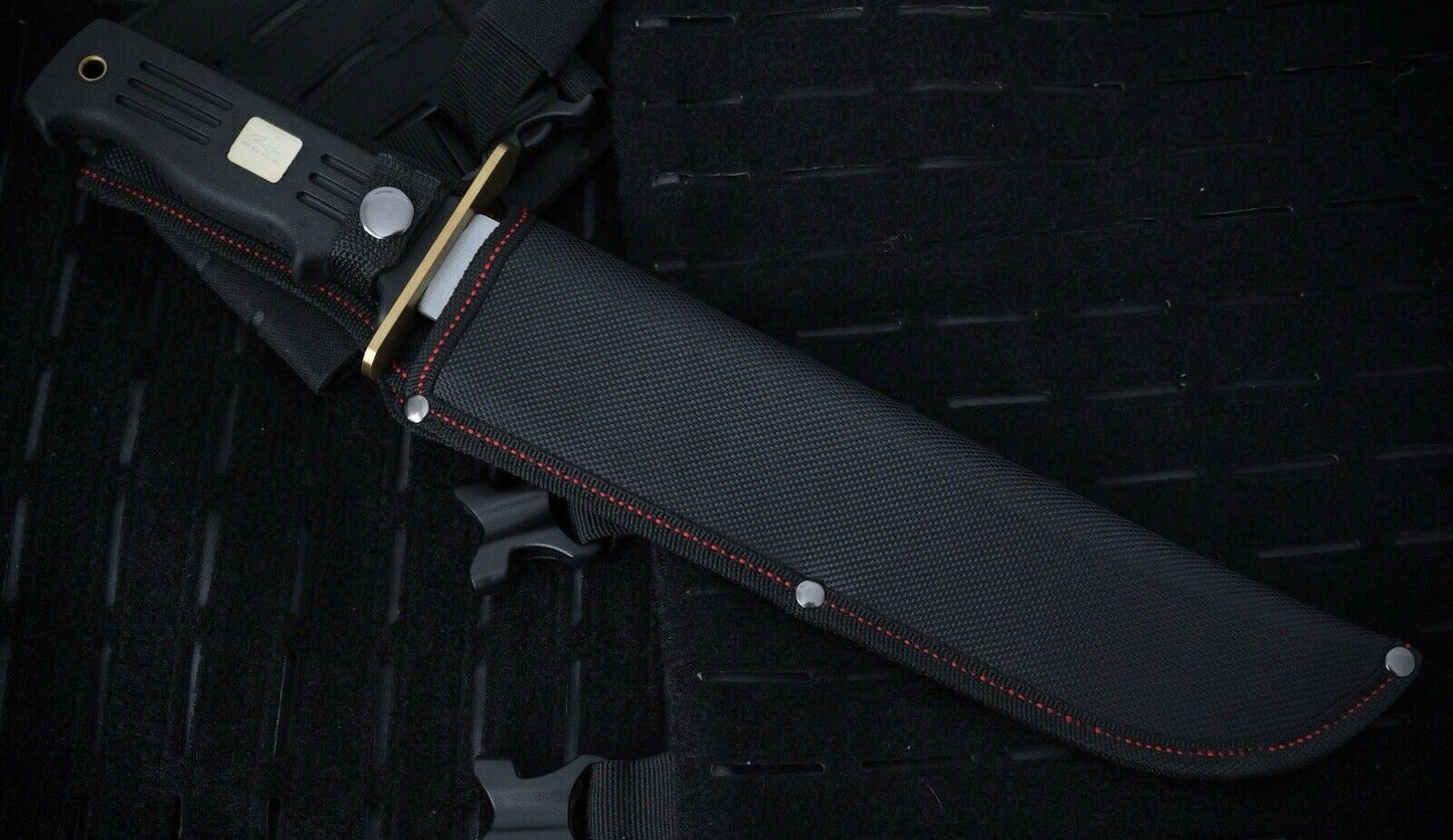 15” Bolo Machete Mini Black Brass Guard Tactical Rubber Handle Nylon Sheath