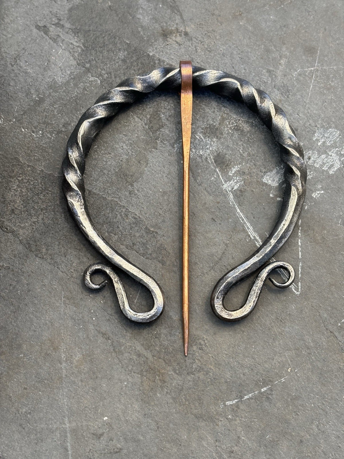 Medieval Cloak Pin Brooch Iron Hand Forged 3inches Copper Pin Blacksmith Ornate