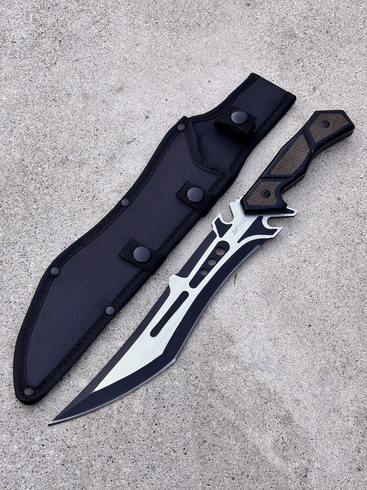15” Fixed Blade Knife Wood Handle Black Grey Sci-fi Nylon Sheath Full Tang