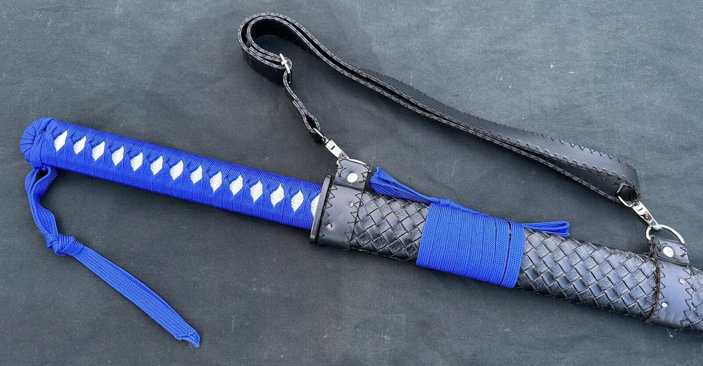 Samurai Katana 28” Blue Manganese Blade Deluxe Wrapped Wood Scabbard 38” Overall