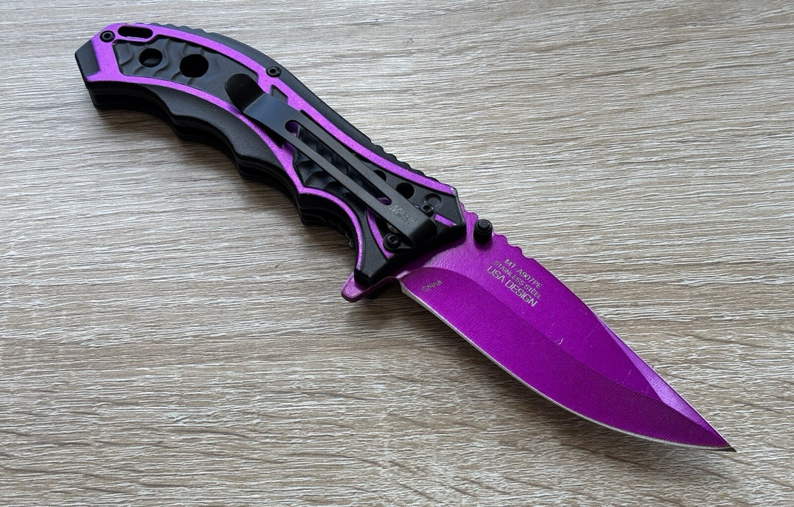 Purple Pocket Knife Spring Assisted Black Ladies Self Defense Girly Full Size