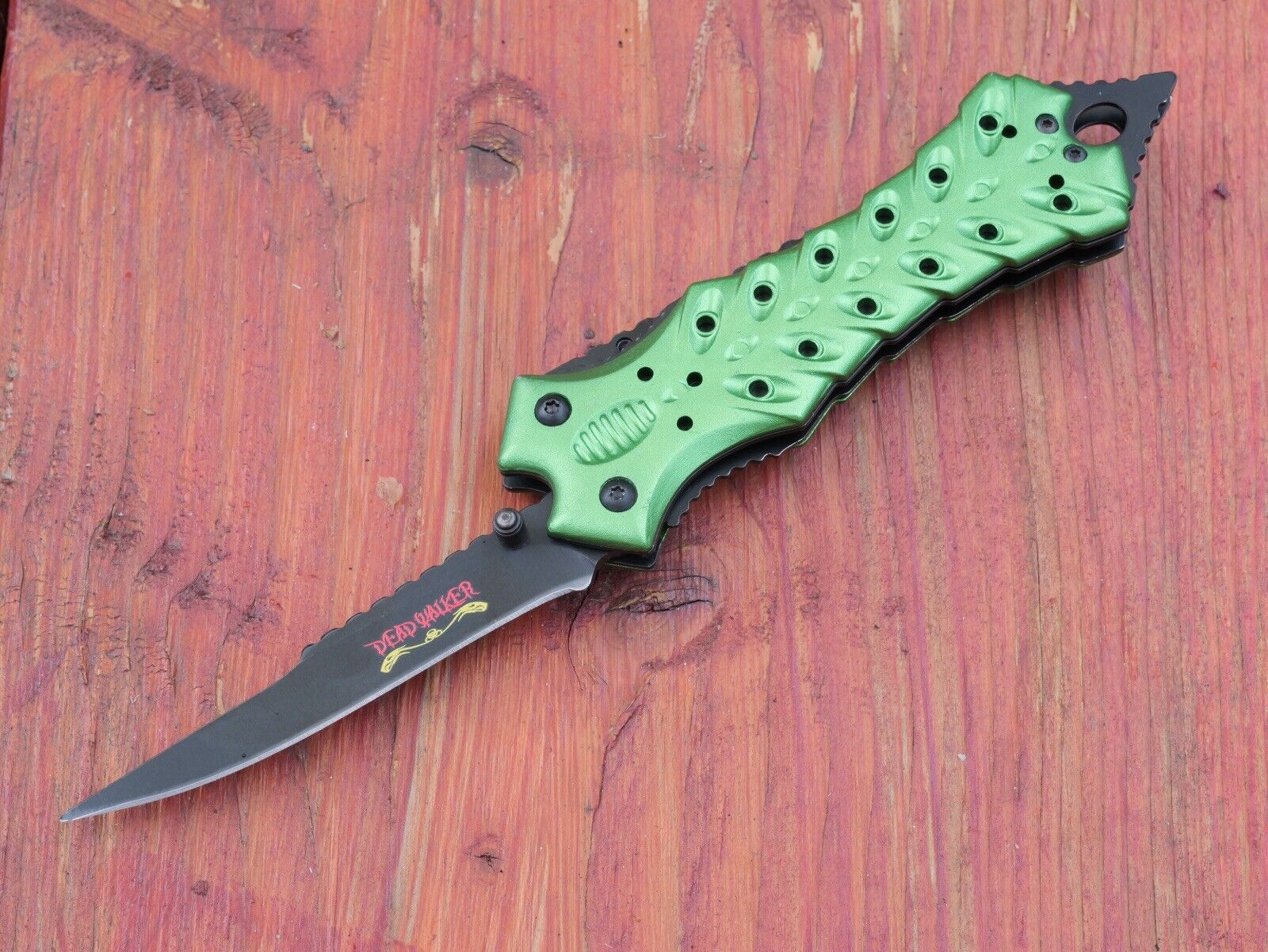 Double Blade Manual Folding Knife Green Stinger Point Full Size Pocket Clip EDC