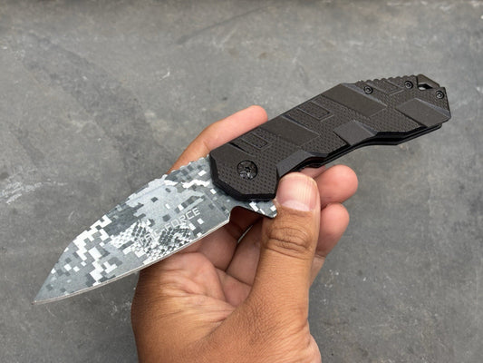 Digital Camo Pocket Knife Spring Assist Black Metal Handle Sharp Tac Force