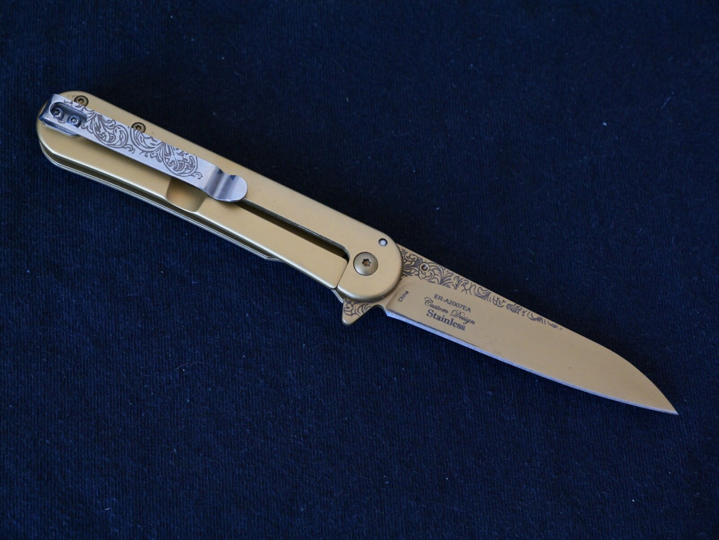 Gold Eagle Spring Assist Pocket Knife Victorian Era Style Ornate Full Metal 8”