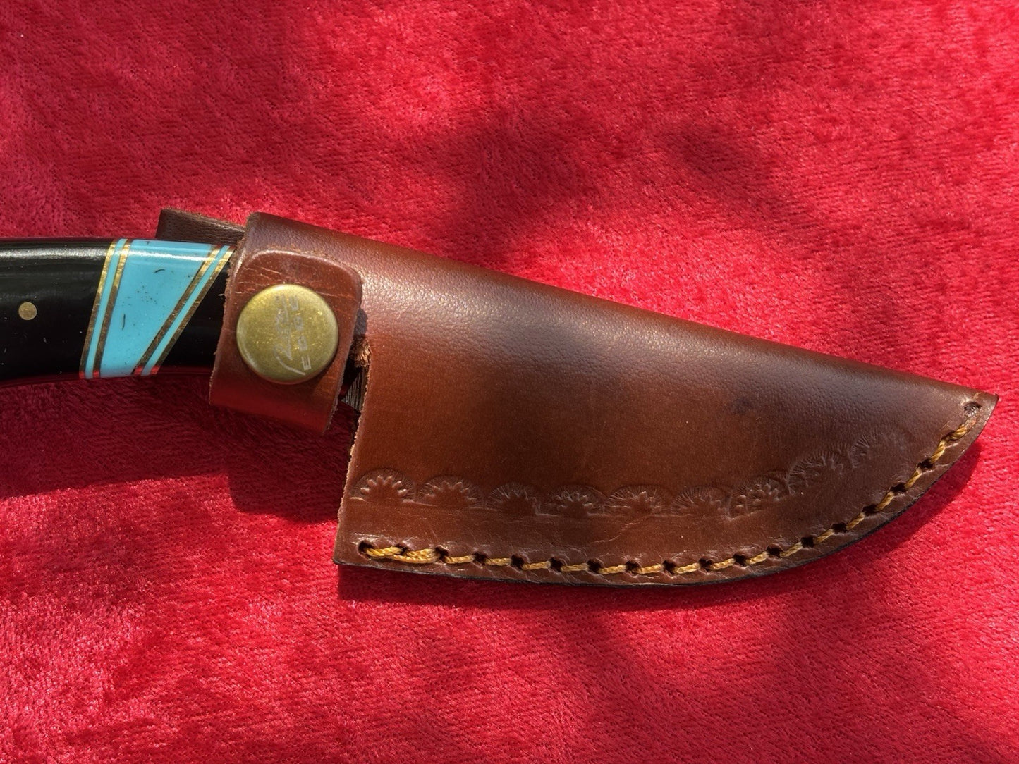 7” Fixed Blade Knife 3” Blade Full Tang Leather Sheath Black Blue Hand Forged 