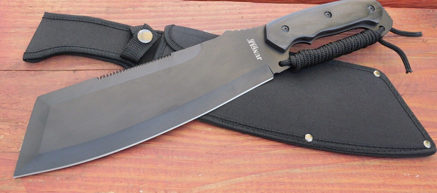 16” Cleaver Machete Full Tang Wood Handle Sawback Heavy Duty Bushwhacker Chopper