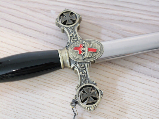 37” Knights Of Templar Crusader Sword Steel Scabbard Ornate Medieval Sharp Black