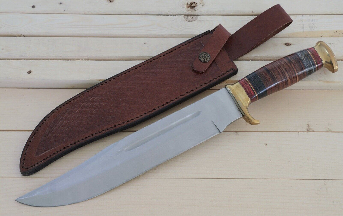 17” Classic Bowie Knife Big XXL Brass Guard Heavy Duty Sharp Mega Leather Case