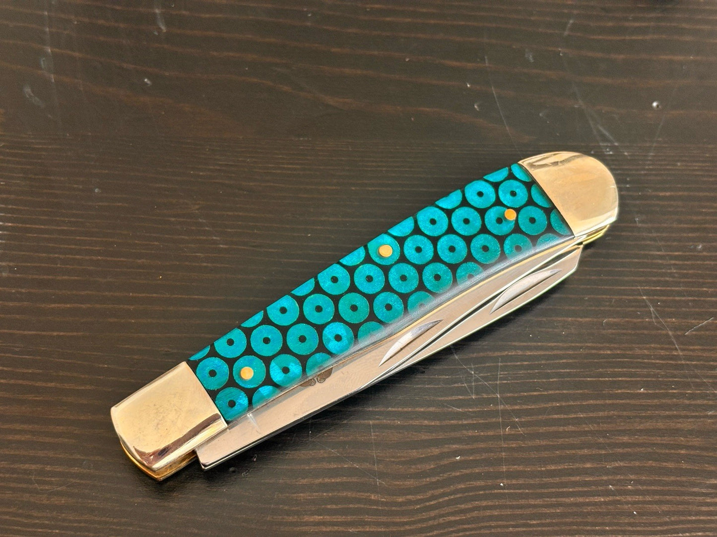 Old Ram 2 Blade Retro Pocket Knife Blue Green Vintage Trapper XL 7.5”
