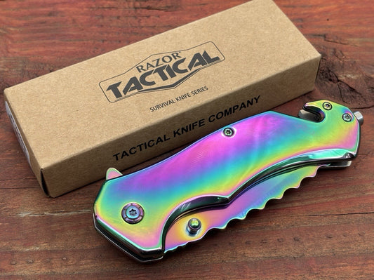 Metal Spring Assist Pocket Knife Emergency Window Punch Seatbelt Cutter Titanium