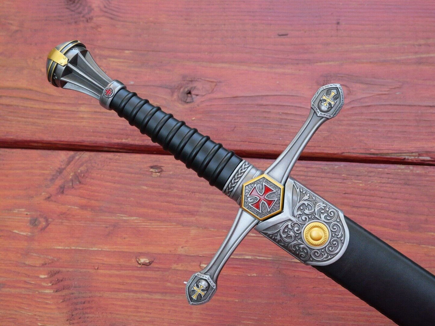 38" MEDIEVAL CRUSADER SWORD Ornate Metal Scabbard 440 Stainless Steel Blade