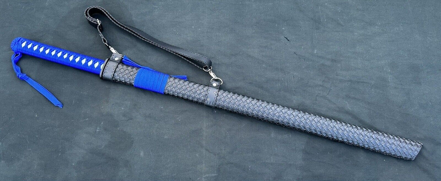 Samurai Katana 28” Blue Manganese Blade Deluxe Wrapped Wood Scabbard 38” Overall