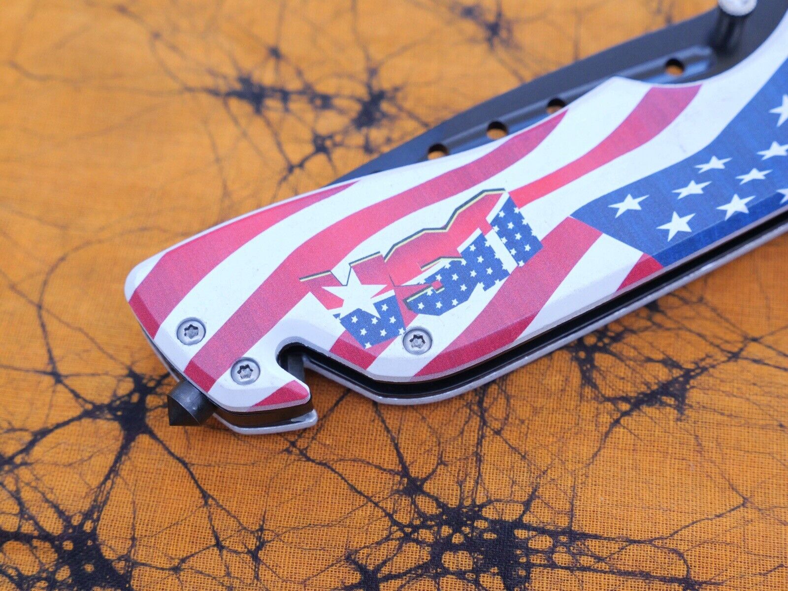 USA Eagle Flag Pocket Knife Patriot America Hand Painted Window Punch Beltcutter