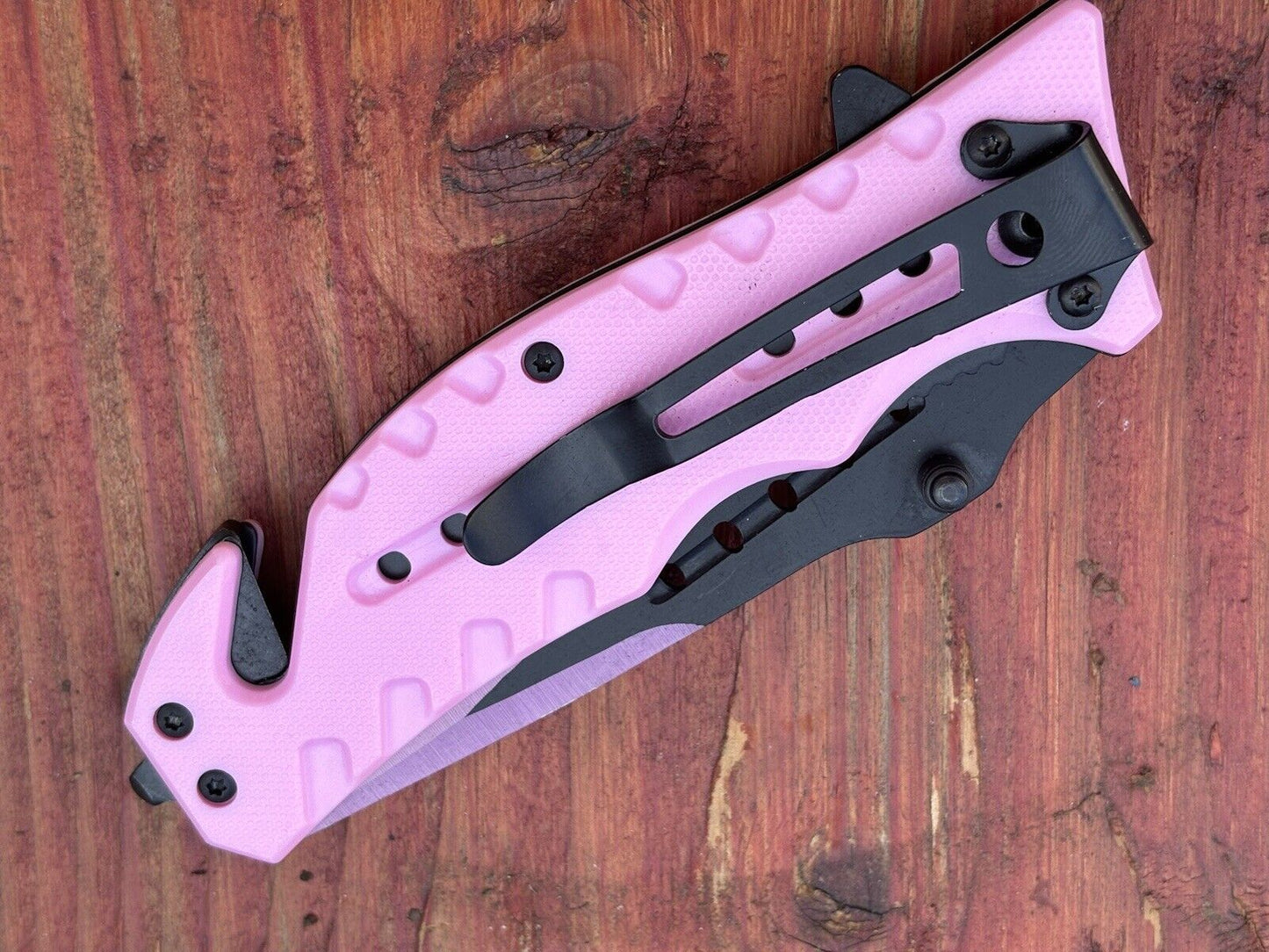 Pink Pocket Knife Skull Pretty Window Punch Seat Belt Cutter Assisted Sharp