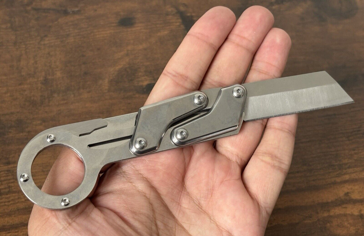 Folding Mechanical Pocket Knife 7 Inches Chrome Stainless Steel Reverse Tanto 