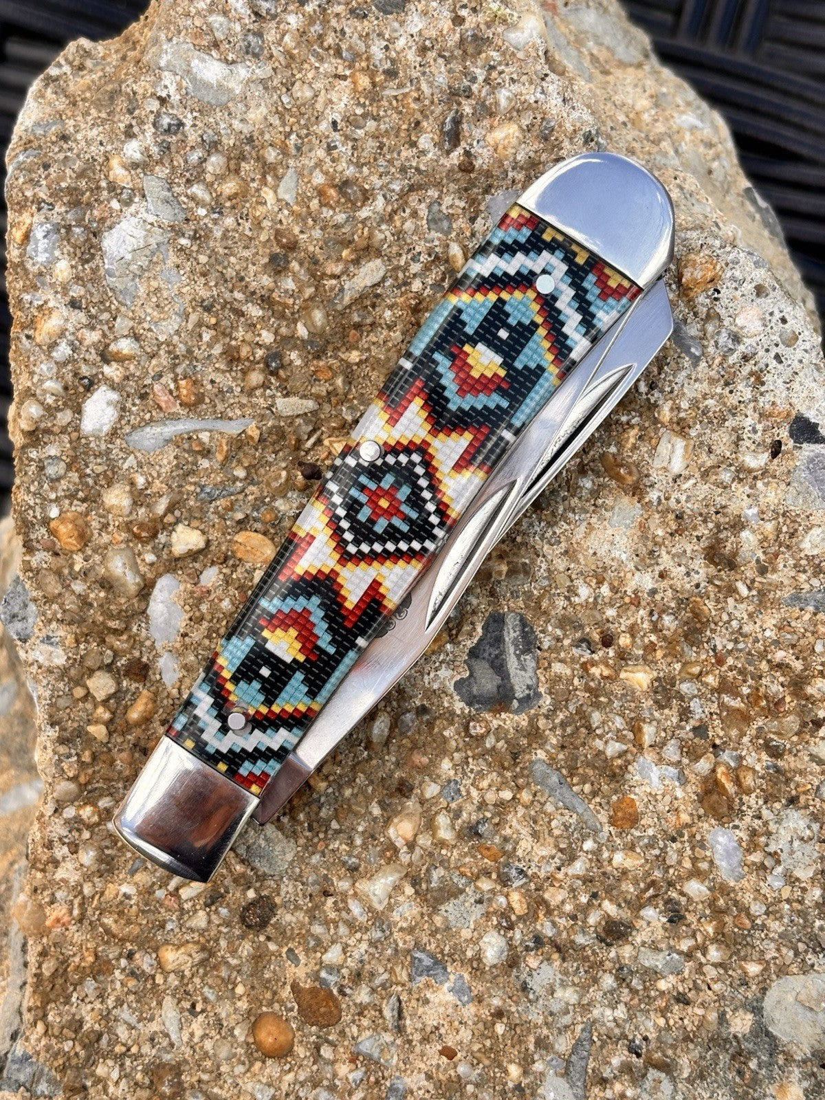 Elk Ridge 2 Blade Retro Pocket Knife Navajo Style Vintage Trapper XL 7.5”