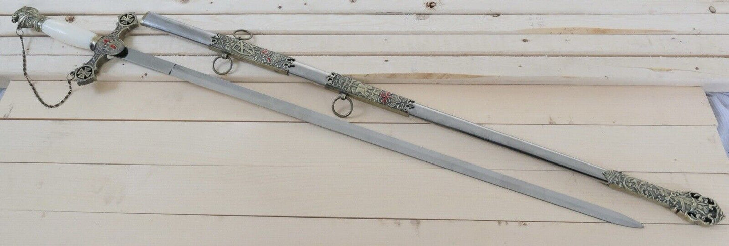 37” Knights Of Templar Crusader Sword Steel Scabbard Ornate Medieval Sharp 🏰