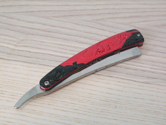 Straight Razor Vintage 5mm Thick Blade Red Skull Design Chrome OG