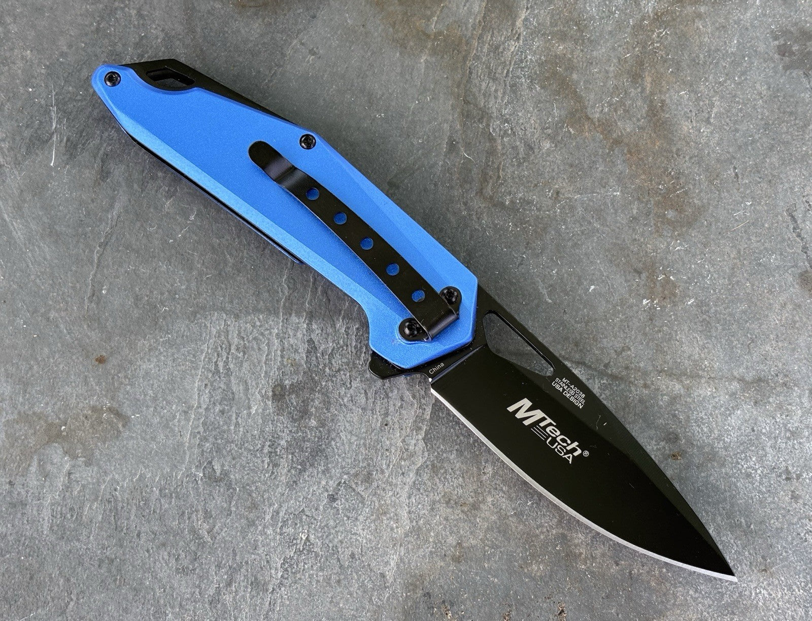 4” Pocket Knife Folding Blue Spring Assist Full Metal Medium Conceal Carry