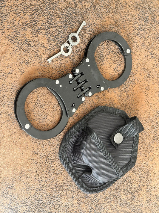 Black Hand Cuffs Stealth Law Enforcement Heavy Duty Hinge Handcuffs Nylon Sheath