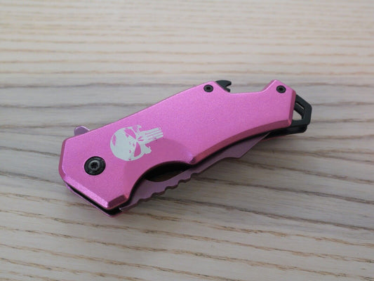 Hot Pink Pocket Knife Spring Assisted Black Ladies Self Defense Girly Full Size