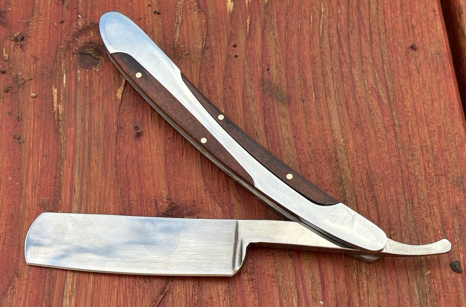 OG Vintage Shaving Straight Razor Chrome Mirror Finish Wood Handle Sharp Barber