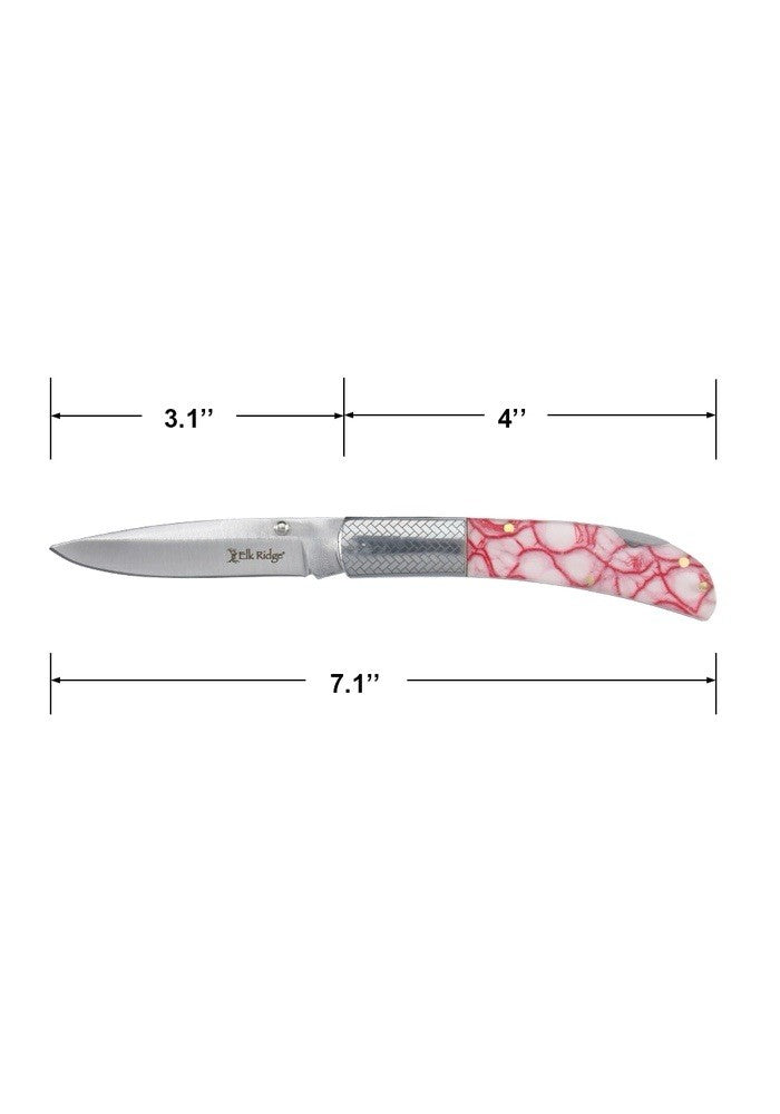 Classic Manual Pocket Knife Chrome Pink 4” Closed Sharp Elk Ridge OG Vintage