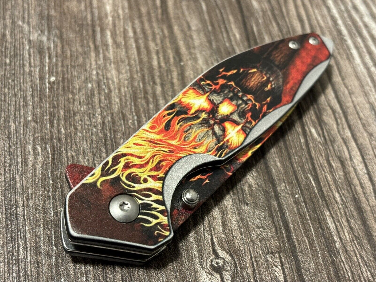 Skull Pocket Knife Flame Belt Clip Spring Assisted Sharp 4.5” EDC Ghost Rider