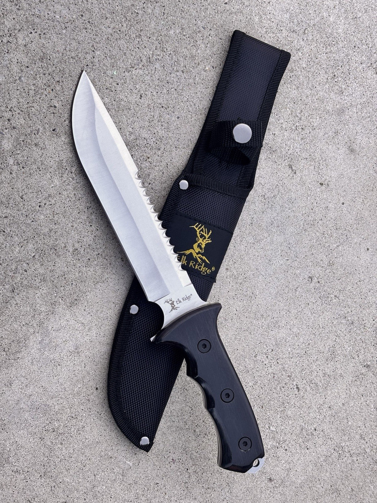 Elk Ridge Knife 12.5” Full Tang Wood Handle Combination Blade Nylon Sheath